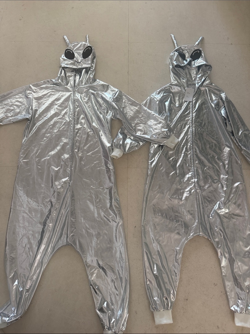Halloween Silver Alien Hooded One-Piece Jumpsuit